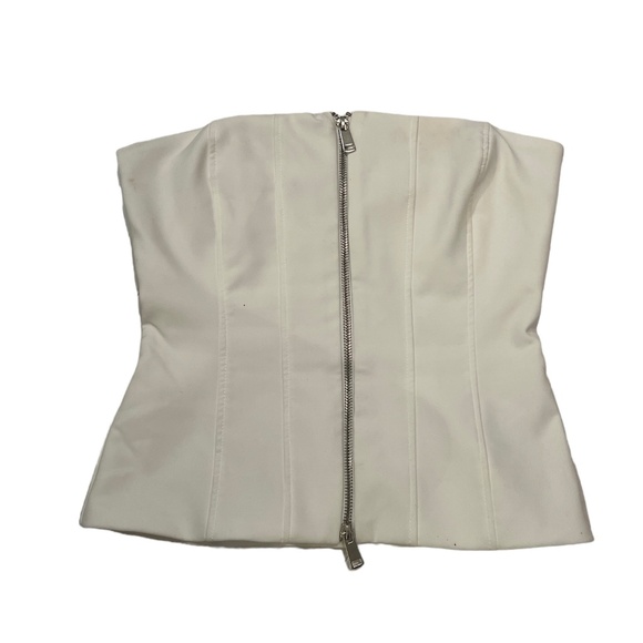 ZARA Women's Double Zipper Strapless Corset Top, Size SMALL, Color WHITE - Picture 1 of 3